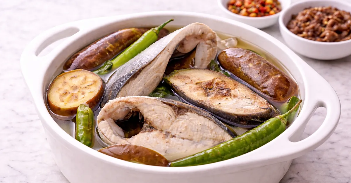paksiw na bangus with eggplant and green chilies